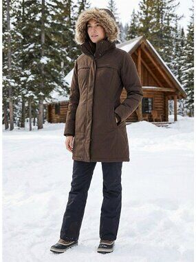 The North Face Arctic Parka Full Zip Goose Down Jacket Brown XS Fur Trim Womens